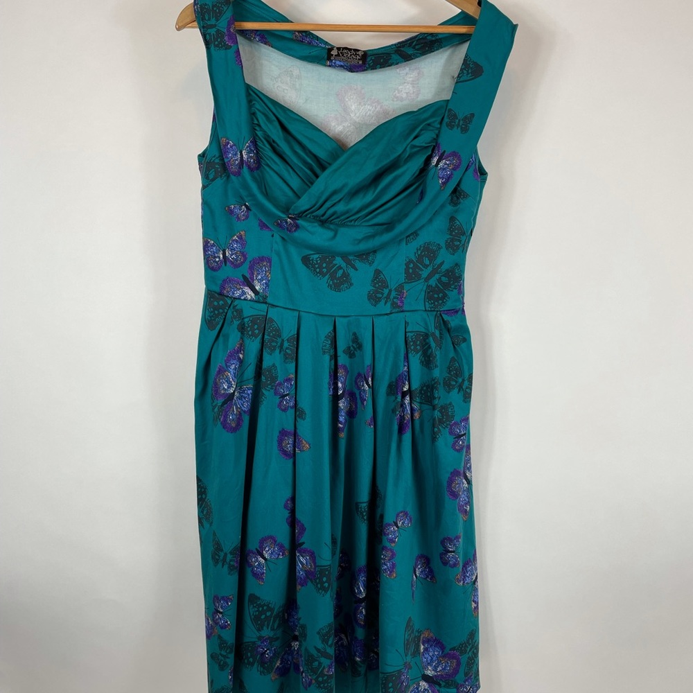 Lady Vintage Madison Teal Butterfly Dress | Made in London - Picture 11 of 13